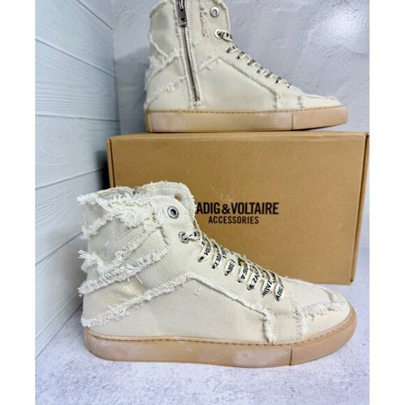 NIB Zadig & Voltaire Sneakers Womens High Top Distressed Size‎ FR 40, US 10 - Picture 1 of 8